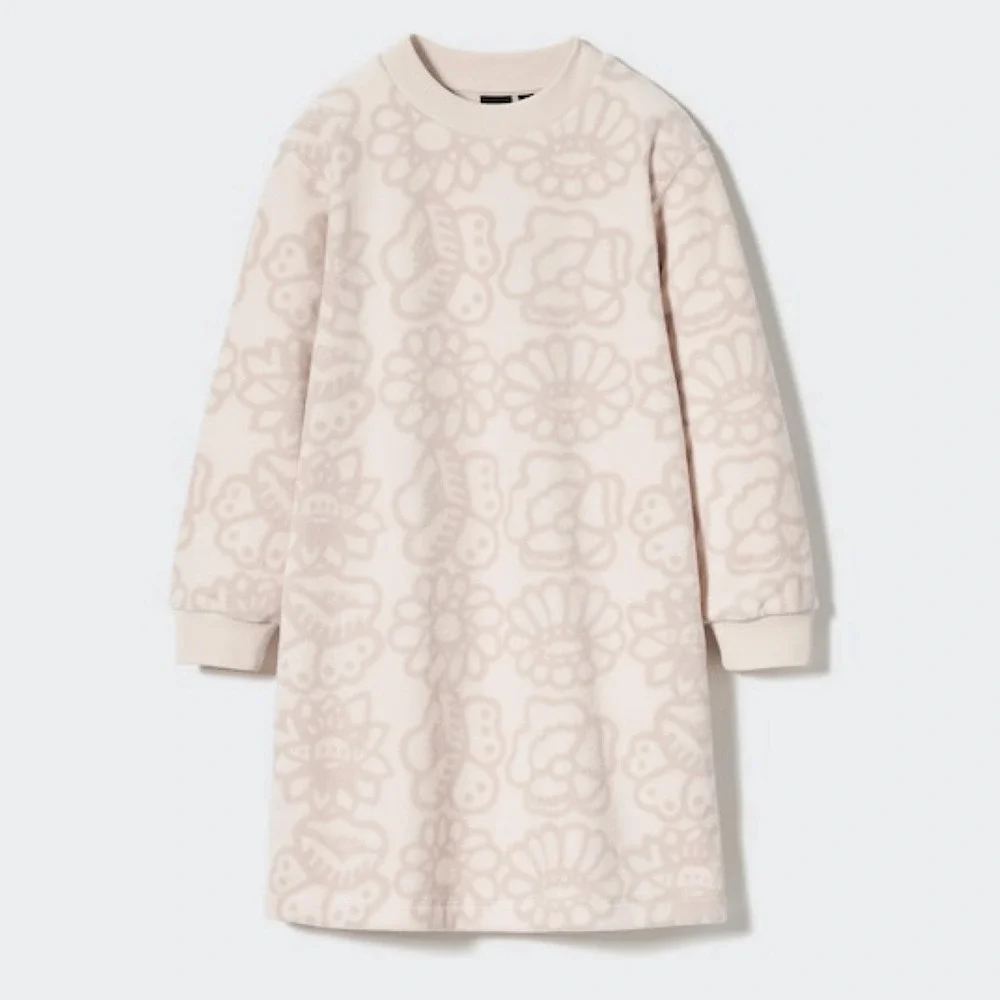 Marimekko x‎ Uniqlo Kids 5-6 Fleece Long Sleeve Dress Ribbed Crewneck & Cuffs